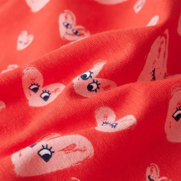 Laste lühikeste pükstega kombinesoon, punane südameprindiga, 95% puuvill, suurus 128, trukkidega, pingutusnööriga vöökoht, 2 taskut – 7