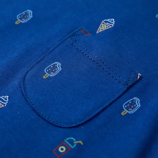 Laste puuvillane maika jäätise ja joogi mustriga, tumesinine, suurus 128 – 4