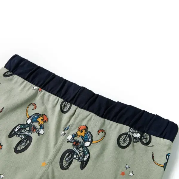Laste puuvillane pidžaamakomplekt, lühikeste varrukatega, jalgrattalooma mustriga, hele khaki, suurus 140 – 11