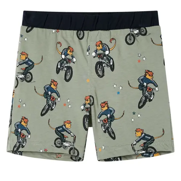 Laste puuvillane pidžaamakomplekt, lühikeste varrukatega, jalgrattalooma mustriga, hele khaki, suurus 140 – 4