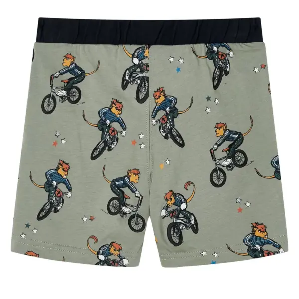 Laste puuvillane pidžaamakomplekt, lühikeste varrukatega, jalgrattalooma mustriga, hele khaki, suurus 140 – 5