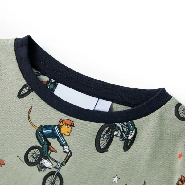 Laste puuvillane pidžaamakomplekt, lühikeste varrukatega, jalgrattalooma mustriga, hele khaki, suurus 140 – 6