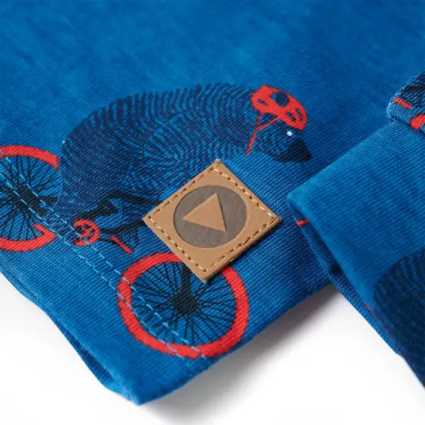 Laste puuvillane pidžaamakomplekt karu ja jalgrattaga, pikkade varrukatega, sinine, suurus 116 – 10