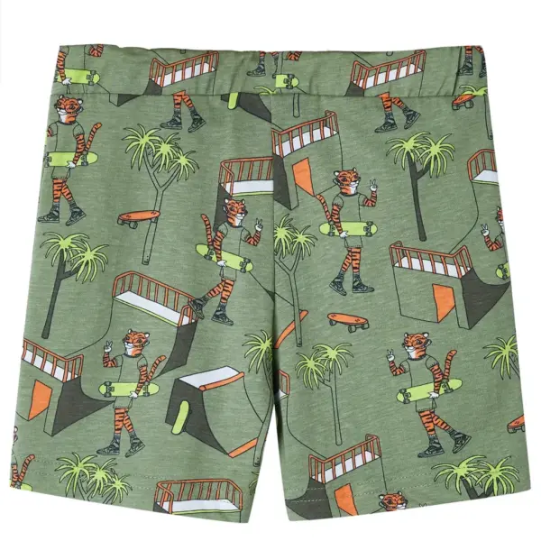 Laste lühikeste varrukatega puuvillane pidžaamakomplekt, tiigrite ja puude mustriga, hele khaki, suurus 116 (5–6 a) – 5