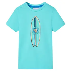 Laste T-särk surfilaua prindiga, sinine, 100% puuvill, lühikeste varrukatega, suurus 140 (9–10 a)