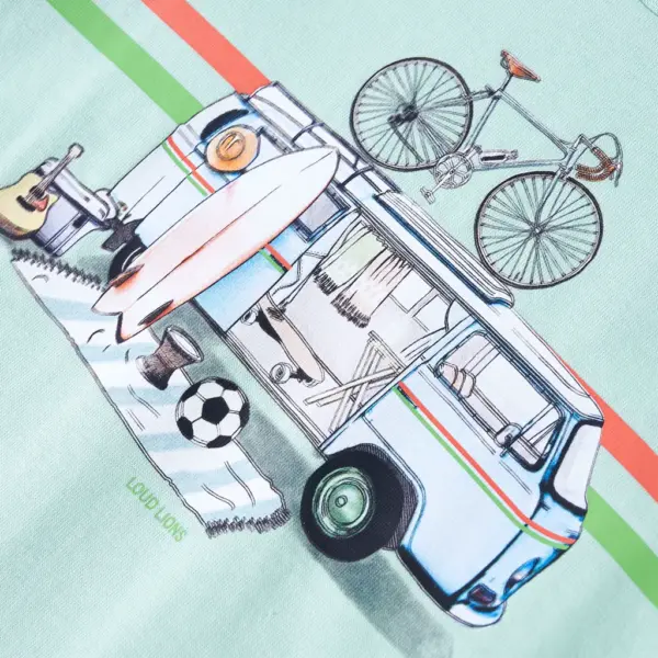 Laste T-särk bussitrükiga, hele mündiroheline, 100% puuvill, suurus 116 (5–6 a) – 4