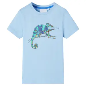 Laste T-särk kameeleonitrükiga, helesinine, 100% puuvill, suurus 104