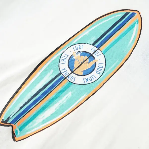 Laste T-särk lainelaua trükiga, 100% puuvill, helebeež, lühikeste varrukatega, suurus 128 (7–8 a) – 4