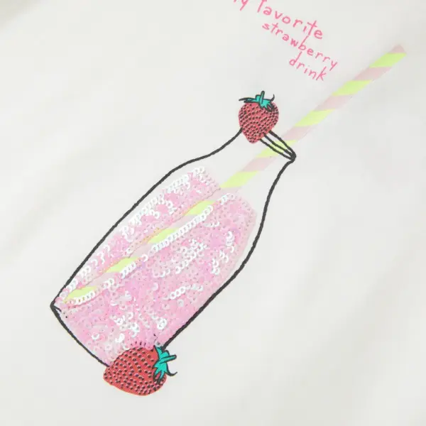 Laste T-särk maasikajoogi trükiga, helebeež, suurus 140 – 4