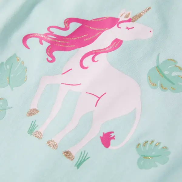 Laste top ükssarve trükiga, hele mündiroheline, suurus 116 – 7