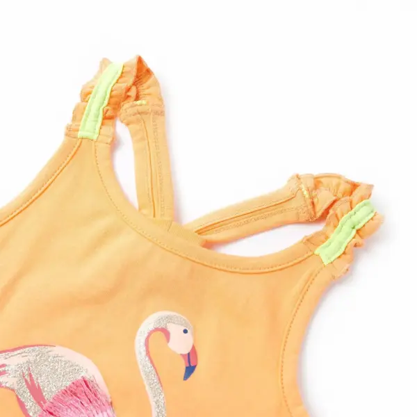 Laste topp sädeleva flamingoga, erkoranž, suurus 128 – 3