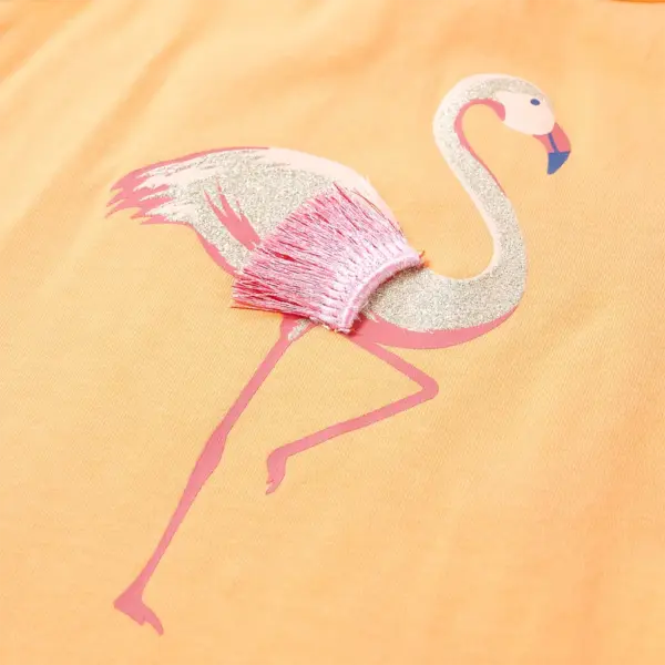 Laste topp sädeleva flamingoga, erkoranž, suurus 128 – 4