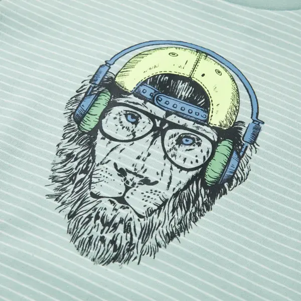 Laste triibuline T-särk lõvimustriga, hele mündiroheline, suurus 140 (9–10 a) – 4