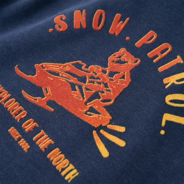 Laste kapuutsiga dressipluus mootorsaani trükiga, tumesinine ja oranž, suurus 116 – 4