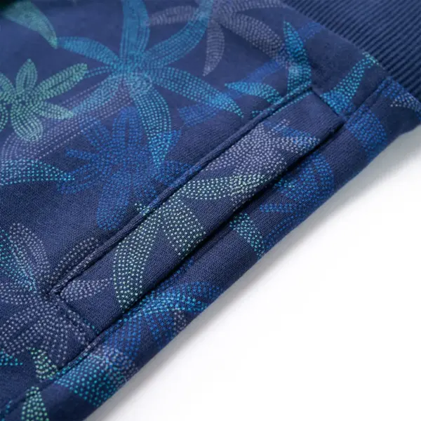 Laste lühikesed püksid pingutusnööriga, taimemustriga, tumesinine, suurus 128 (7–8 a) – 5