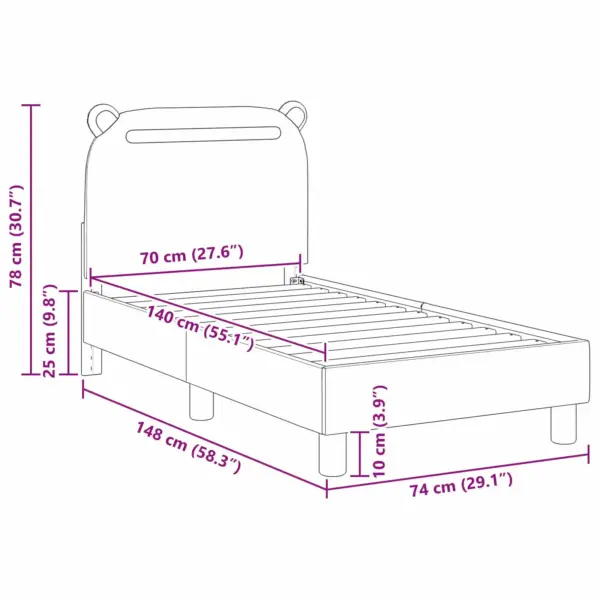 Laste voodiraam peatoe ja hoiutaskutega, 70 x 140 cm, denimsinine kangas, tehispuitraam – 10