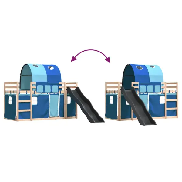 Lastenari liumäe ja kardinate komplektiga, männipuit, sinised polüesterkardinad, antratsiithall liumägi, sobib madratsile 90 x 200 cm – 11