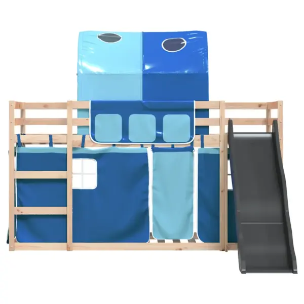 Lastenari liumäe ja kardinate komplektiga, männipuit, sinised polüesterkardinad, antratsiithall liumägi, sobib madratsile 90 x 200 cm – 7