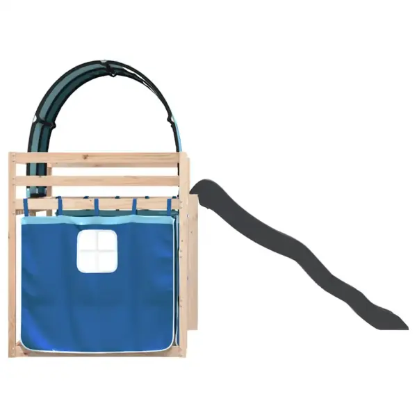 Lastenari liumäe ja kardinate komplektiga, männipuit, sinised polüesterkardinad, antratsiithall liumägi, sobib madratsile 90 x 200 cm – 9