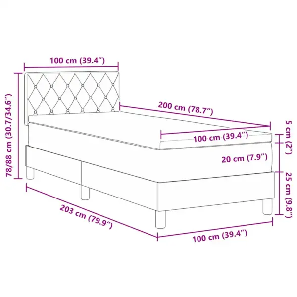 LED-valgustusega boxspring-voodi madratsiga, tumehall samet, 100 x 200 cm – 13