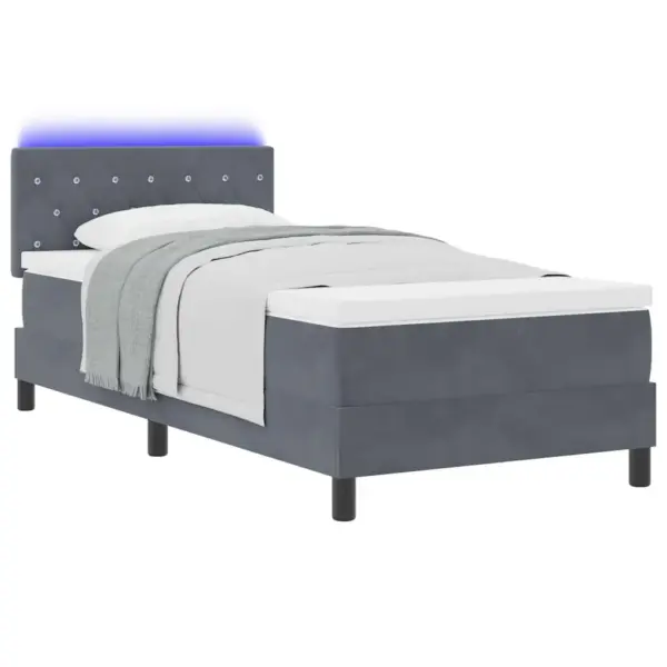 LED-valgustusega boxspring-voodi madratsiga, tumehall samet, 100 x 200 cm – 3