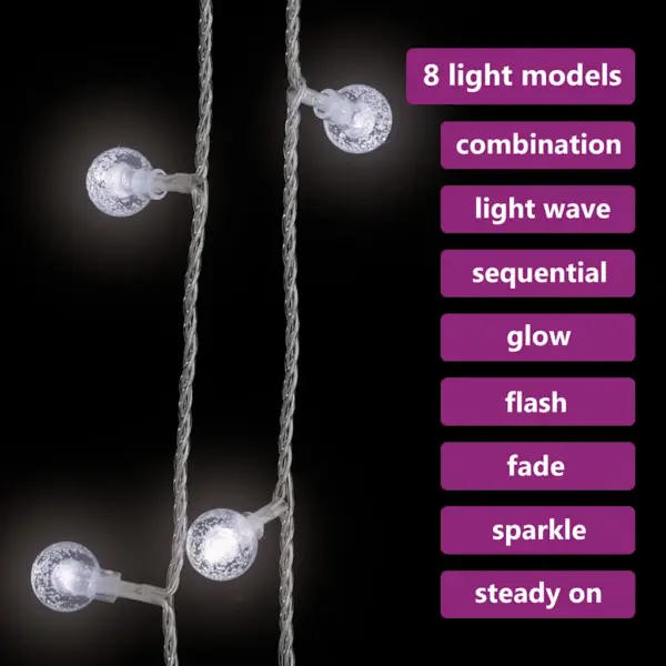 LED haldjatulede kett 20 m, 200 LEDi, külm valge, 8 valgusrežiimiga, USB, 3 m pikendusjuhe – 5