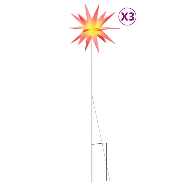 Punased LED-jõulutähe maavaiakud taimeriga, 3 tk, soe valge valgus, IP44, kokkupandav, tähe suurus 58 x 27 cm – 2