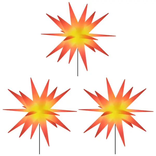 Punased LED-jõulutähe maavaiakud taimeriga, 3 tk, soe valge valgus, IP44, kokkupandav, tähe suurus 58 x 27 cm – 3