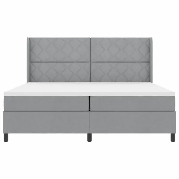 LED kontinentaalvoodi madratsiga, helehall kangas, 200 x 200 cm – 8