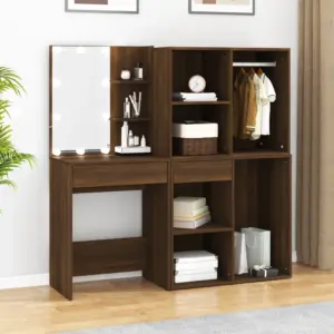 LED-valgustusega tualettlaud kappidega, pruun tamm, tehispuit