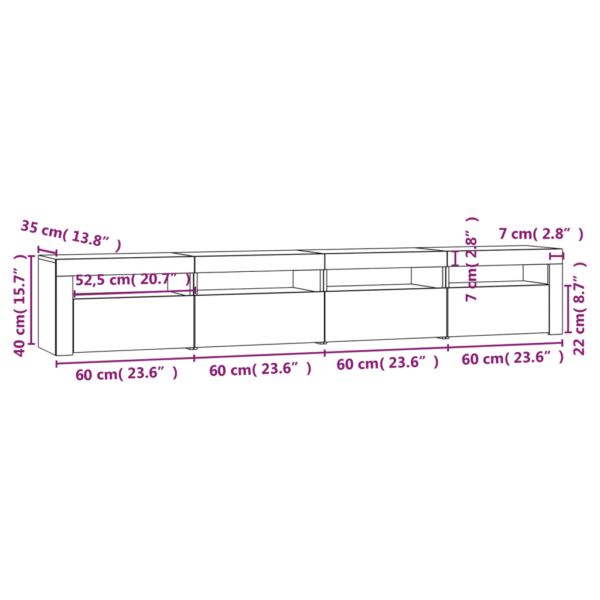 LED-tuledega telerialus, 3-osaline, hall Sonoma tamm, 240 x 35 x 40 cm – 12
