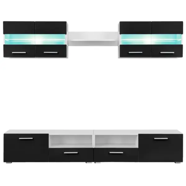 LED-valgustusega TV-seinamööbli komplekt, 8-osaline, kõrgläikega must – 3