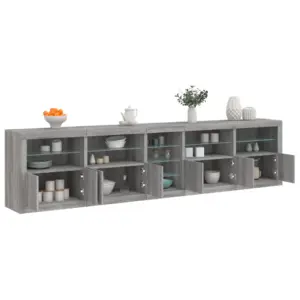 LED-valgustitega puhvetkappide komplekt, hall Sonoma tamm, 283 x 37 x 67 cm
