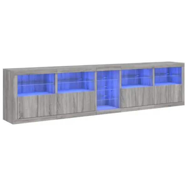 LED-valgustitega puhvetkappide komplekt, hall Sonoma tamm, 283 x 37 x 67 cm – 2