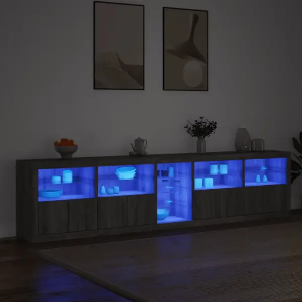 LED-valgustitega puhvetkappide komplekt, hall Sonoma tamm, 283 x 37 x 67 cm – 3