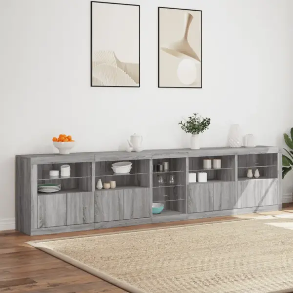 LED-valgustitega puhvetkappide komplekt, hall Sonoma tamm, 283 x 37 x 67 cm – 4