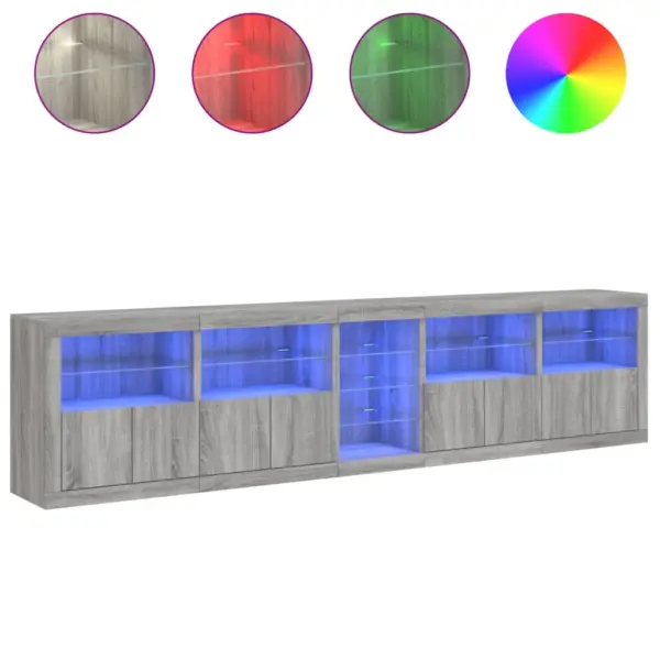 LED-valgustitega puhvetkappide komplekt, hall Sonoma tamm, 283 x 37 x 67 cm – 5