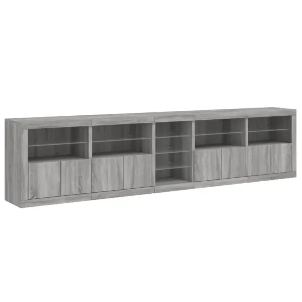LED-valgustitega puhvetkappide komplekt, hall Sonoma tamm, 283 x 37 x 67 cm – 6