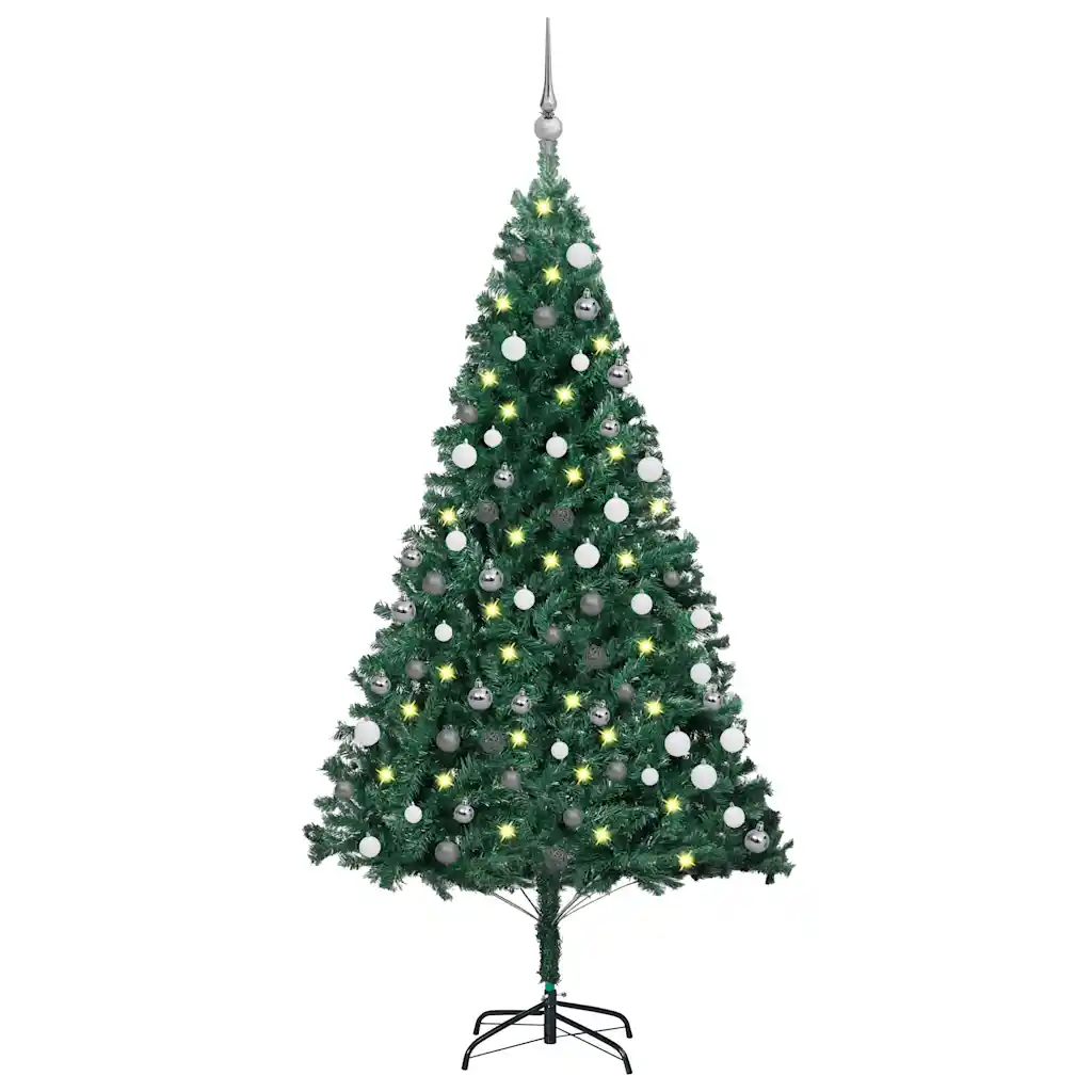 LED-valgustusega kunstjõulupuu kuulidega, roheline PVC, 120 cm