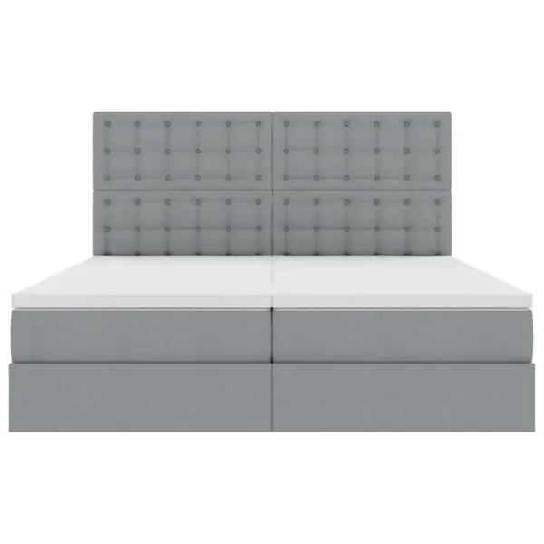 Helehall kangast kaheinimesevoodi LED-ribavalguse ja panipaigaga, 180 x 200 cm, madratsiga – 12