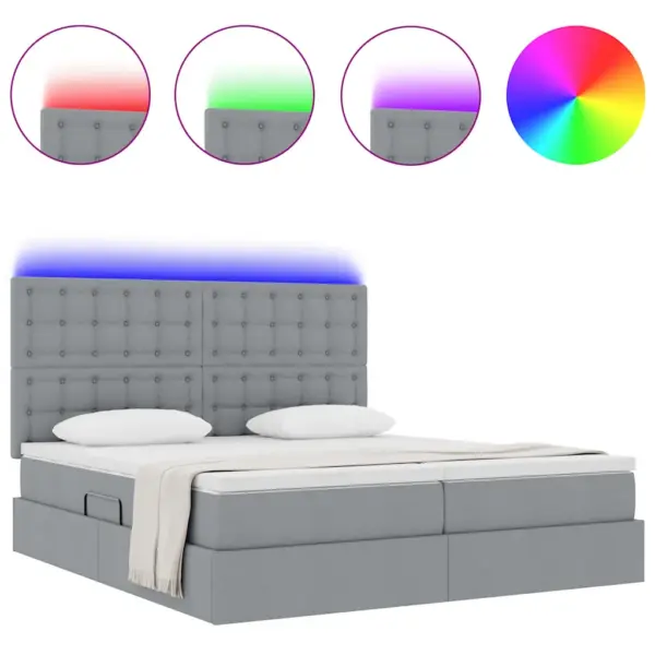 Helehall kangast kaheinimesevoodi LED-ribavalguse ja panipaigaga, 180 x 200 cm, madratsiga – 4