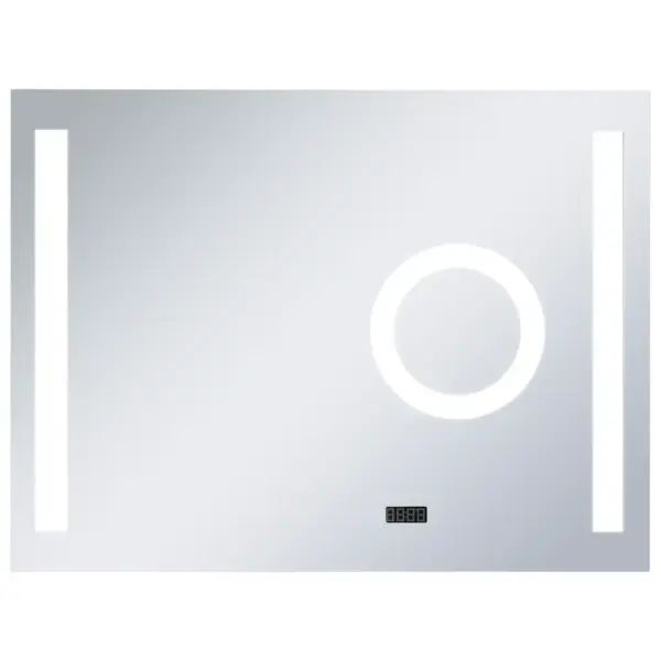 LED-vannitoaseinapeegel puutetundliku anduri, suurenduspeegli ja ajanäidikuga, 80 x 60 cm, hõbedane – 2