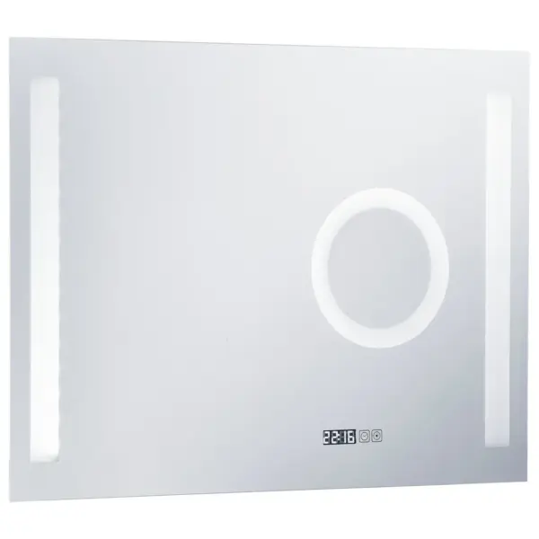 LED-vannitoaseinapeegel puutetundliku anduri, suurenduspeegli ja ajanäidikuga, 80 x 60 cm, hõbedane – 4