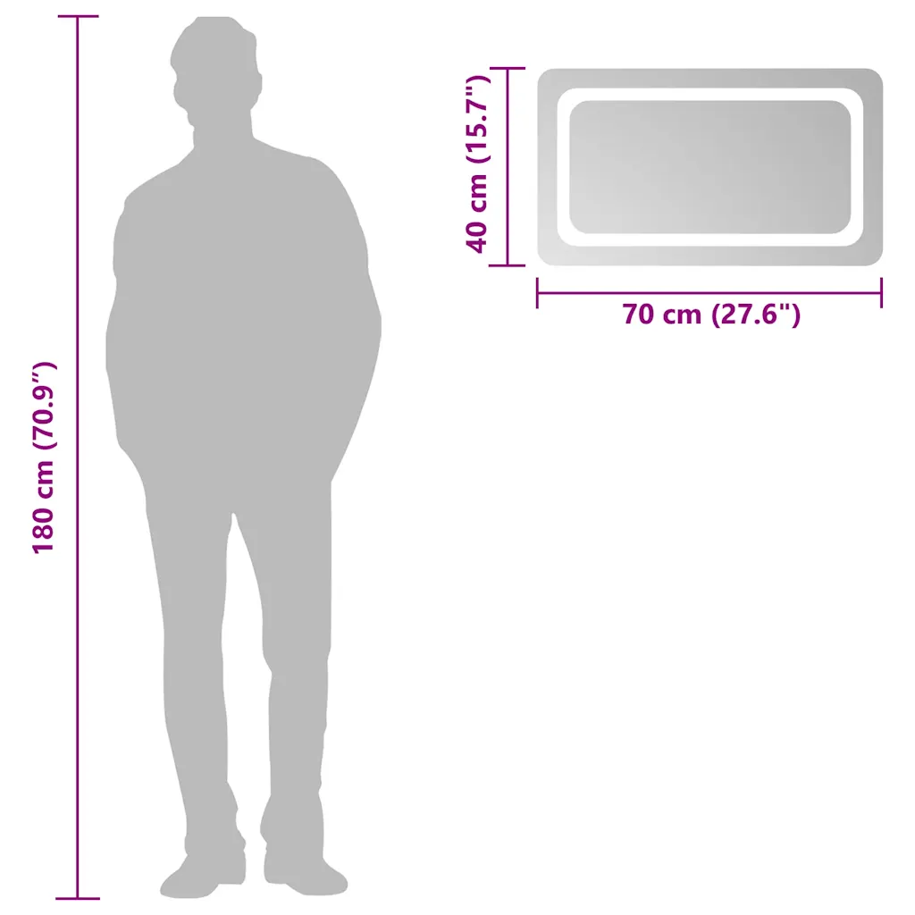 LED vannitoapeegel IP65, USB-toitega, 70 x 40 cm