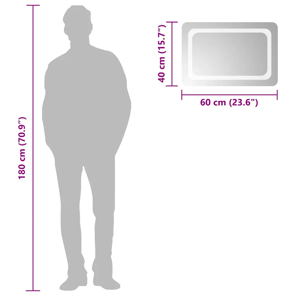 LED vannitoapeegel IP65, USB-toitega, 60 x 40 cm