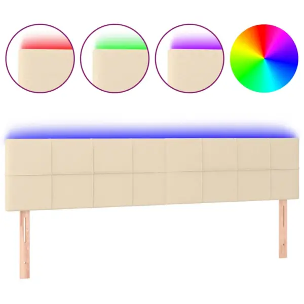 LED-valgustusega polsterdatud voodipeats, kreemjasvalge kangas, reguleeritava kõrgusega, 200 x 5 x 78/88 cm – 2