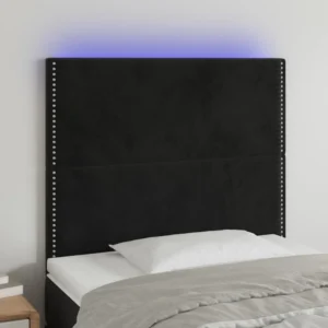 LED-valgustusega voodipeats, must samet, 90 x 5 x 118/128 cm