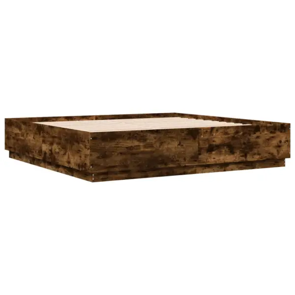 LED-valgustusega voodiraam, suitsutatud tamme toon, tehispuit, 200 x 200 cm – 8