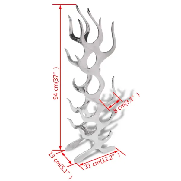 Leegikujuline veiniriiul 9 pudelile, hõbedane alumiinium, 31 x 13 x 94 cm – 4