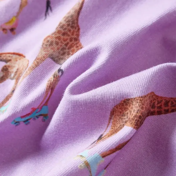 Laste A-lõikeline lühike seelik kaelkirjakutega, lilla, elastse vööga, suurus 116 – 7